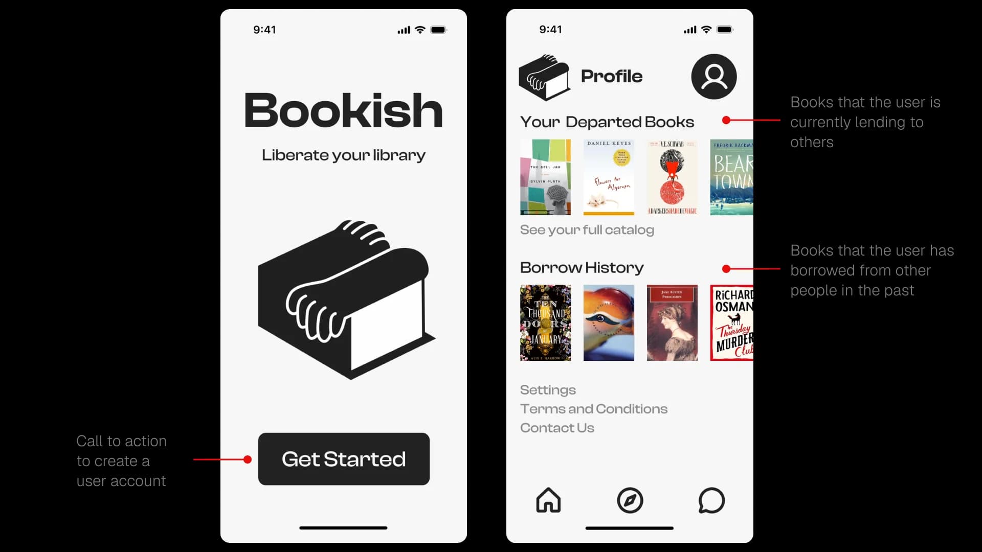 Home and profile screens - Final Product