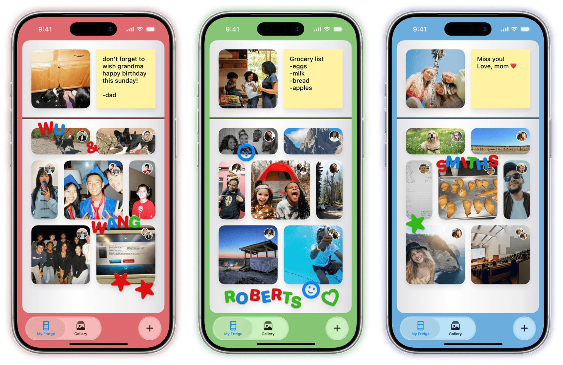 Three different family fridges showing customization options