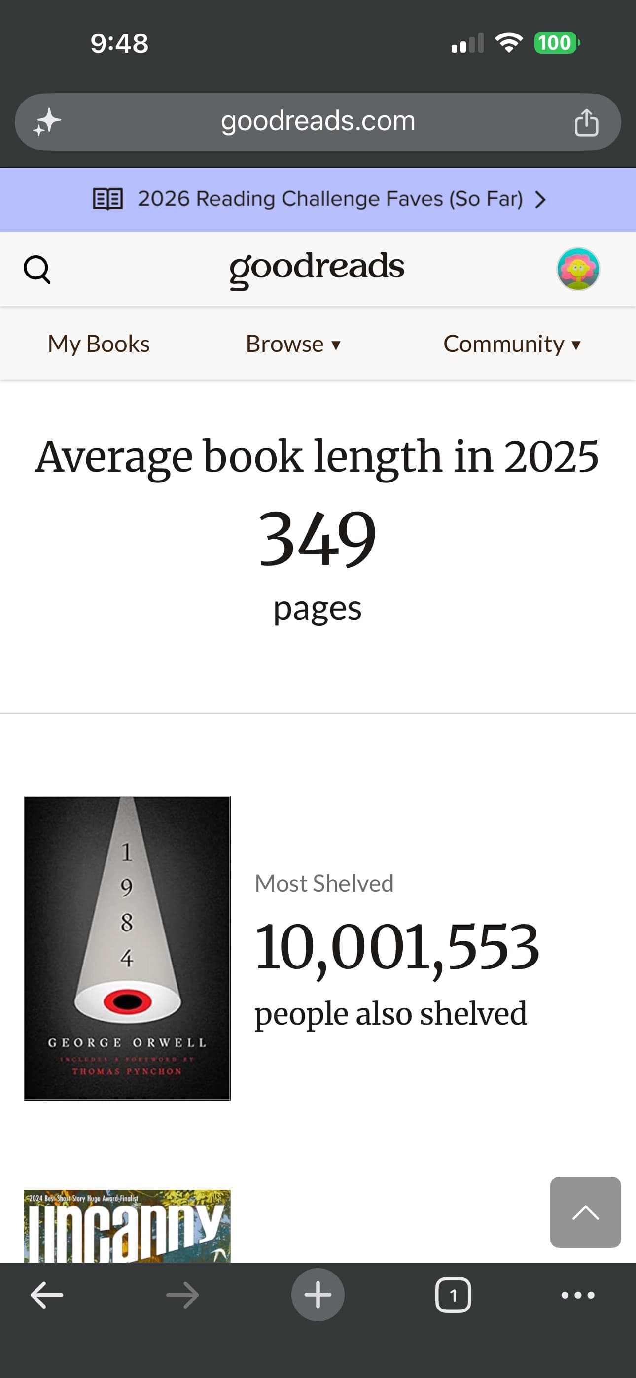 Screenshot of Goodreads' existing Year in Books page — a static webpage with no shareable graphics