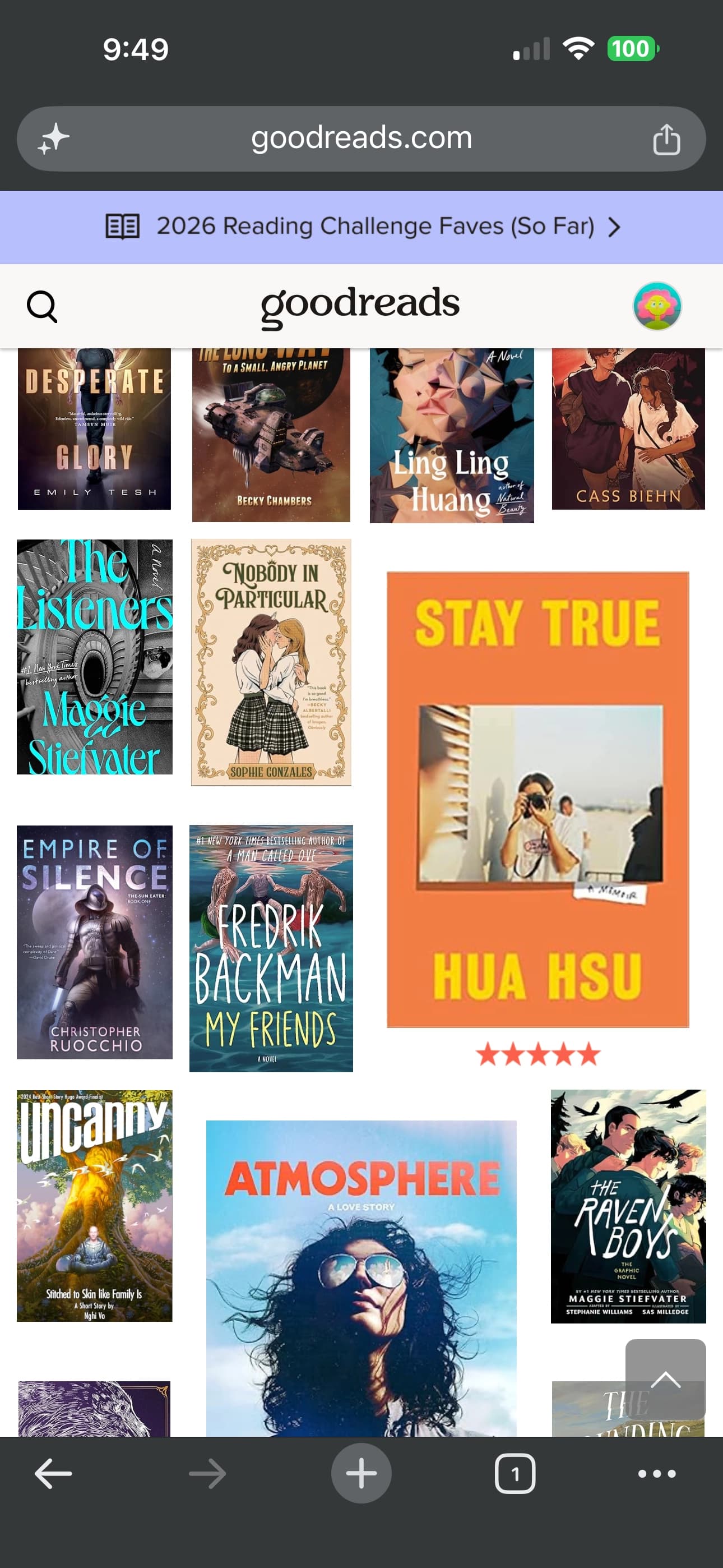 Screenshot of Goodreads' existing Year in Books page — a static webpage with no shareable graphics