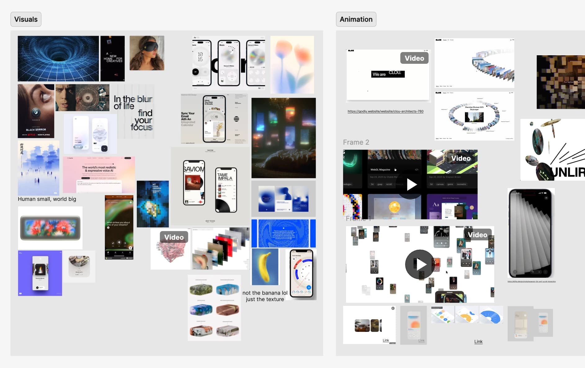FigJam brainstorming board with sticky notes from all four team members, organized by themes